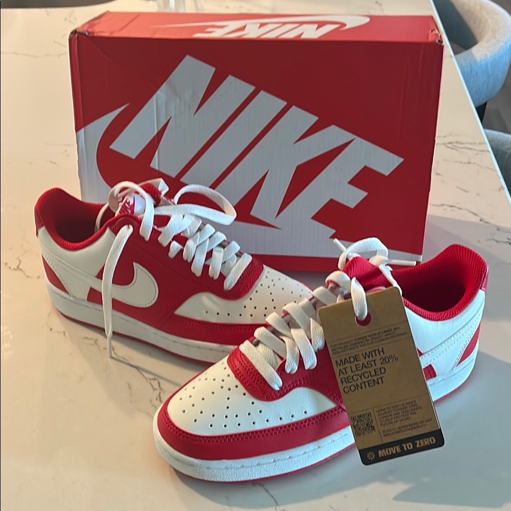 Nike Red and White Athletic Shoes Court Vision lo